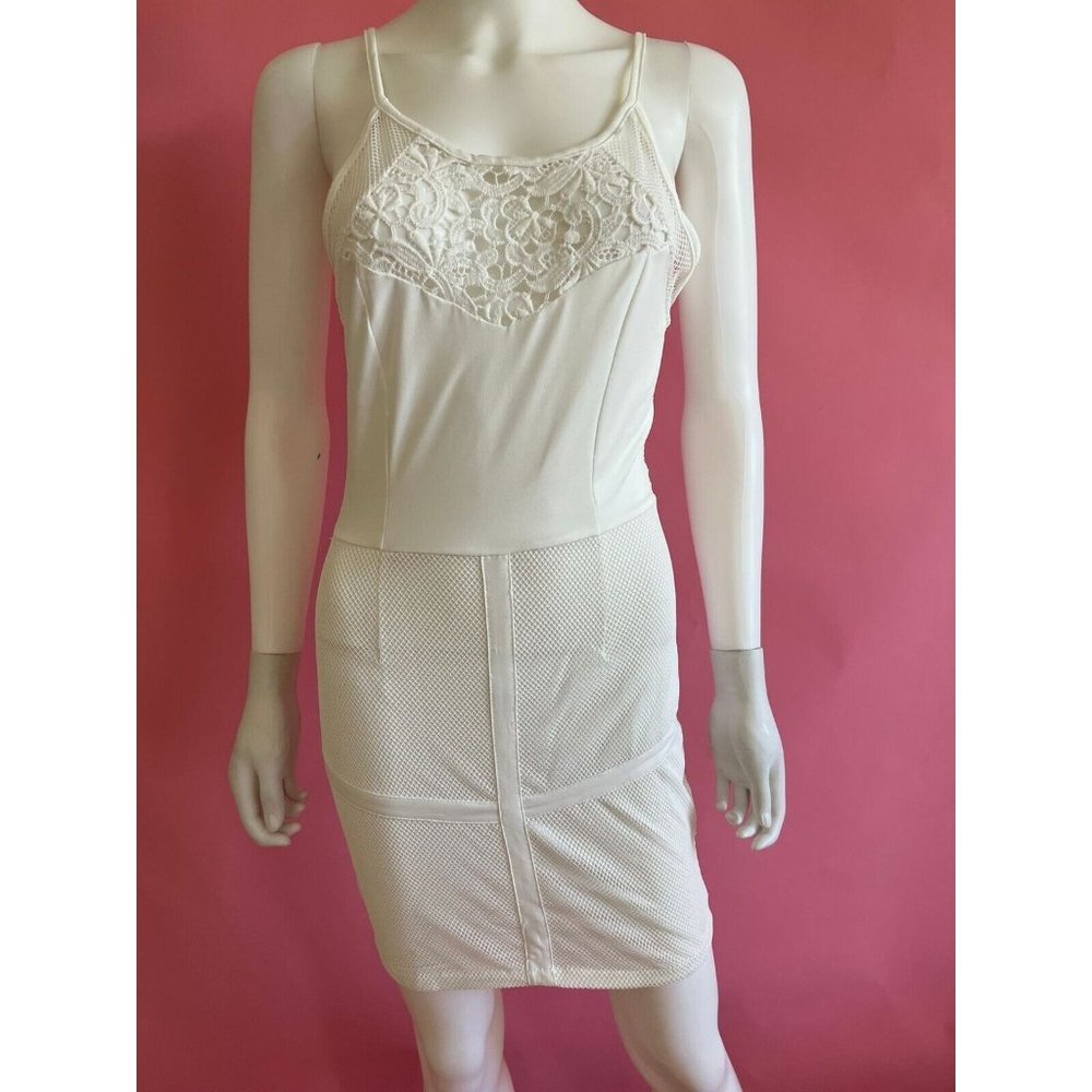 NWT SONGYANG Dress Lace Mesh Stretch Bodycon Mini Pencil Sleeveless White Size S
